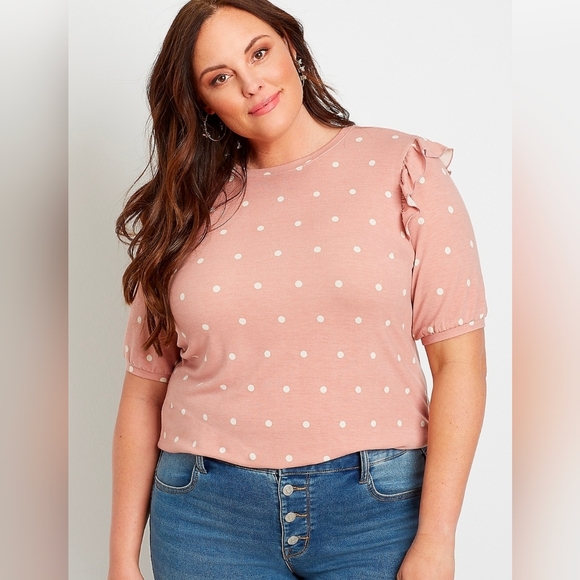 Maurices Tops - Maurices 4x 24/7 Pink Ruffle Polka Dot Tee